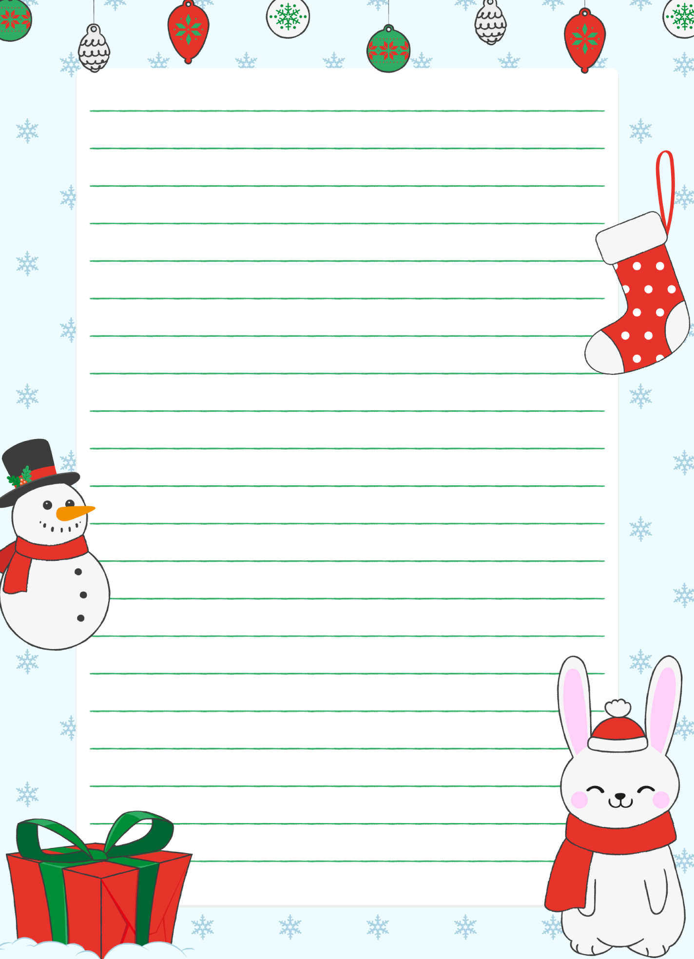 christmas holiday lined paper free google docs template - gdoc.io